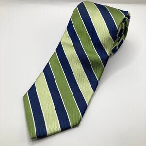 Brooks Brothers 346 Slim Green & Blue Silk Striped Repp Tie Regimental Preppy